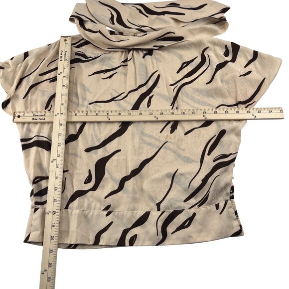 Nine West Women's Zebra Print Polyester Blouse with Tie Neckline Black Tan - Picture 4 of 5